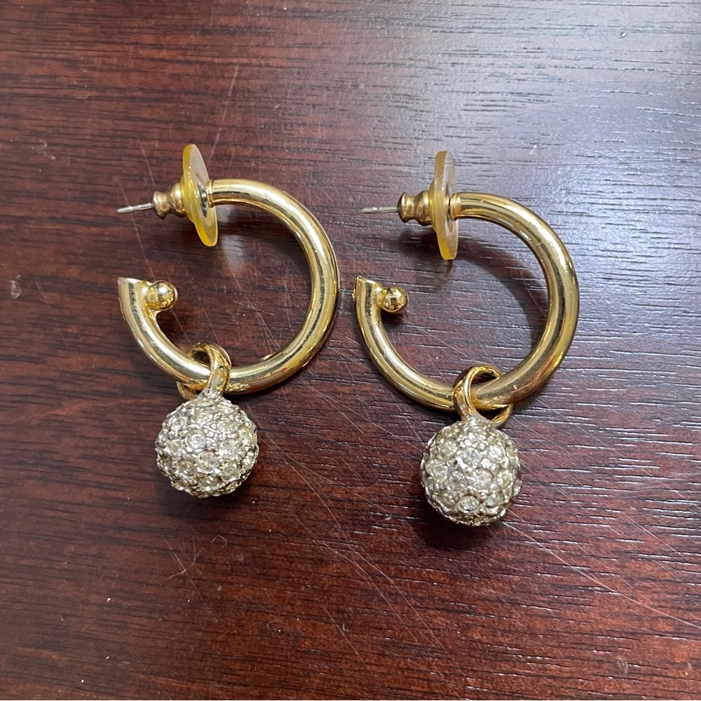 Gold Hoop Earrings with Crystal‎ Ball Accents